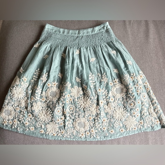 Anthropology Blue Tassel Collection Sagebrush Silk Blend Embroidered Full Skirt - Picture 15 of 15